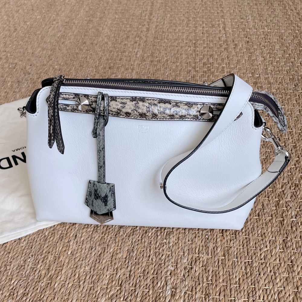 FENDI. By The Way Medium. White leather Boston bag. OS. Excellent condition.
